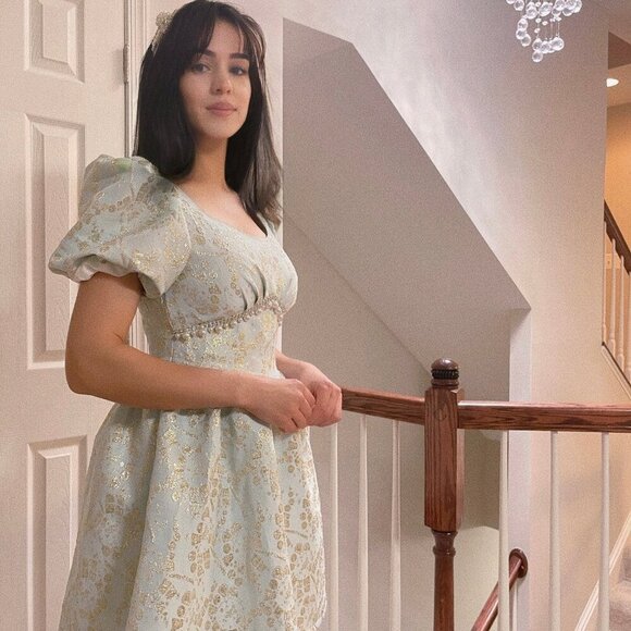 Light Blue Mini Puff Sleeve Dress - Picture 5 of 10